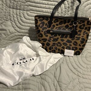 Coach Black and Brown Animal Print Tote